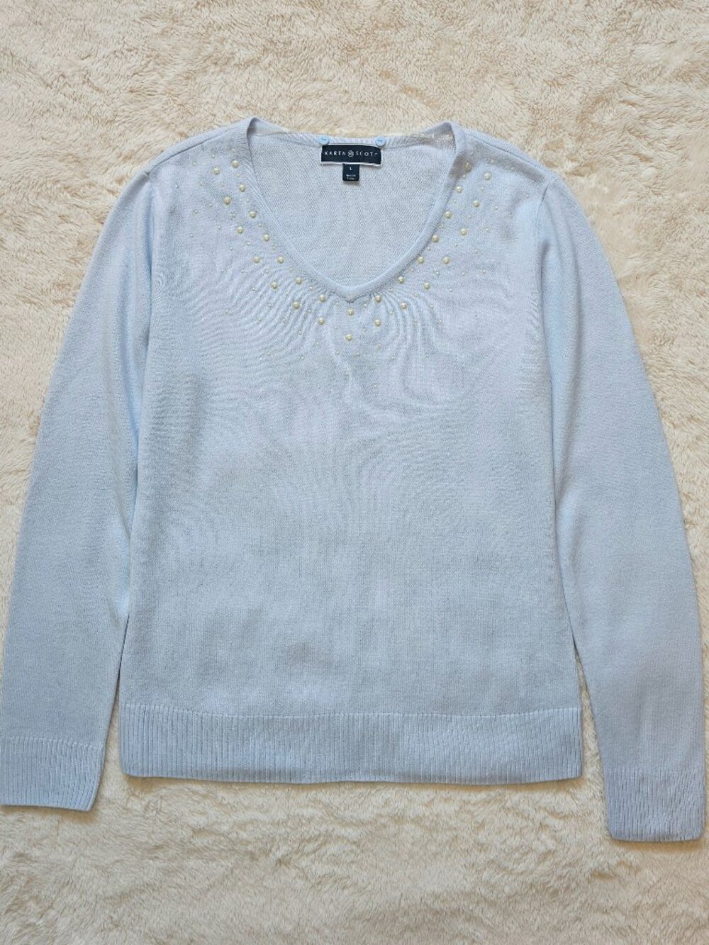 Karen Scott Women's Long-sleeve V-neck Pullover Sweater Blue Size L